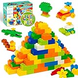 WYSWYG Große Bausteine für Kleinkinder, 240 Stück, Duplo kompatible ABS-Steine, 8 Formen & 9 Farben, sicher für 2-6 Jahre alte Kinder, kompatibel mit großen Marken - Entwickeln Sie Kreativität,