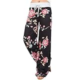 Wtouhe 2020 Damen Jogginghose, Yoga, Workout, Harem Sport, Running, Fitness, Leggings, Skinny Pilates Puffend Boho Harem Floral Print Pants Gr. Medium, 14 - Schwarz