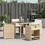 vidaXL Gartenstühle mit Kissen, 4 Stück, beige, Polyrattan Gartenstuhl, Gartenstuhl, Rattanstuhl PE, Gartenstuhl
