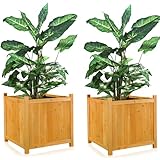 Mucola 2X Blumenkübel Holz Pflanzkasten 50x50 cm Blumentrog Blumentopf Braun Pflanztopf Blumenkasten für Innen und Außen Pflanztrog Übertopf