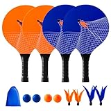 U&C Planet Beachball Set Paddle Ball Spiel Strandschlägerset aus Holz Schläger Spiel für Kinder&Familie 4 Schläger, 8 Bälle Spielzeug für Garten Strand Party