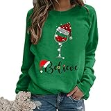 Damen-Sweatshirt, lässiger Pullover mit langen Ärmeln, lustiger Aufdruck, lockere Passform, Weihnachts-Oberteile, Urlaub, lässig, dick, Sweatshirt, Bluse für Teenager-Mädchen, B1-grün, 2XL