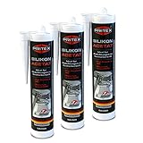 Silikon Sanitär 3 x 300 ml | Transparent | Acetat für Bad Dusche und WC | schimmelresistent | zum Abdichten und Verfugen