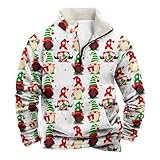 2024 Herren-Sweatshirt mit Rundhalsausschnitt, ohne Kapuze, lässig, modisch, locker, 3D-Weihnachtsdruck, Reißverschluss, Kragen, langärmelig, Kapuzenpullover, kleines Sweatshirt, rot, XL