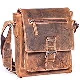 ALMADIH Leder Umhängetasche Herren LUIS perfekt für Tablet iPads 9.7 zoll - Kompakte echte Ledertasche Herren Schultertasche kleine Herrentasche Herrenhandtasche Männer braun (LUIS vintage)