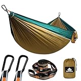 NATUREFUN Ultraleichte Reise Camping Hängematte | 300kg Tragkraft (275 x 140 cm) Atmungsaktiv, Schnelltrocknendes Fallschirm Nylon | 2 x Premium Karabiner,2 x Schlingen| Drinnen Draußen Garten