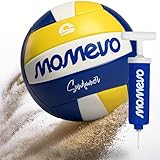 Momevo Sundowner Offizieller Beachvolleyball mit Ballpumpe, langlebig, offizielle Größe 5, handgenäht, weiche Oberfläche - für Outdoor Sandsport Strandsport Geschenk (Blau-Weiß-Gelb)