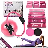 Goocrun Pilates Ring Set Exercise Equipment with Exercise Bands Resistance Bands Set, Pilates Ball, Sliding Disks – Workout Equipment Home Gym Includes Complete Fitness Poster (Rosa)
