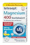 tetesept Magnesium 400 hochdosiert – Nahrungsergänzungsmittel mit Magnesium – leicht schluckbare Magnesium Tabletten für aktive, normale Muskeln* – 1 x 120 Tabletten (4 Monats-Packung)