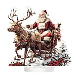 Generisch Weihnachtsmann-Rentier-Schlitten-Figuren, Acryl-Weihnachtsmann auf Schlitten mit Rentieren, Weihnachtsdekoration, Weihnachts-Rentier-Schlitten, Weihnachtsmann-Figur, Desktop-Dekoration