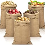 SaiXuan Sandsäcke Jute Natur-Jutesack 5er-Set (105cm x 60cm), Groß und Atmungsaktiv Jutesack für Bauabfälle, Gartenabfälle, Lebensmittellagerung und Pflanzenschutz im Winter - mit Verschlusskordel