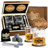 WHISISKEY Whisky Gläser Set - Whiskey Geschenkset Glas - Whiskygläser - Geschenke für Männer - Männergeschenke - Geburtstagsgeschenk Mann - Geschenkbox, 2 Rum Gläser x 310ML, 8 Whiskey Steine