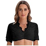 Spitze Dirndl Bluse Damen Schwarz-Oversize Dirndlbluse V Ausschnitt-Übergroßes Elegant Trachtenbluse Herzausschnitt Trachtenmode Traditionelle Dirndlblusen Trachtenblusen Oktoberfest Anlässe