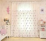 Lactraum Gardine Kinderzimmer Mädchen Rosa Bestickt Herz romatisch Voile mit Kräuselband 145 x 245 cm(B x H)