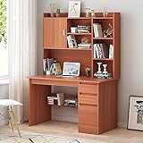 Moderner Schreibtisch aus Holz mit Ablage, Schreibtisch, Arbeitszimmer, Arbeitsplatz mit Stall, Bücherregal und Regalen – Computer-PC-Laptop-Schreibtisch für Büro