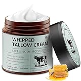 Whipped Tallow Cream, Bio-Rindertalg Feuchtigkeitscreme für Gesicht und Körper, mit Honig und Bienenwachs, 120g