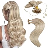 Moresoo Bonding Extensions Echthaar 35 cm U Tip Extensions Unsichtbare Haarverlängerungen #P18/613 Aschblond Gemischt mit Platinblond Keratin Bondings Echthaar 0.8g/s Gesamt 40g