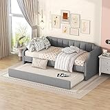Polsterbett 90 x 200(190) cm mit Lattenrost, Gepolstertes Einzeltagesbett mit Rollbett, Funktionsbett, Schlafsofa, Gästebett, Kojenbett (Einzel, Gray) (grau)