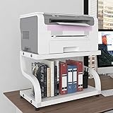 PUNCIA Druckerständer auf Tisch Kleiner Druckerhalter Schreibtisch 2 Ebenen Druckerregal Druckertisch Tischregal Desktop-Organizer für Drucker Büro Schule Zuhause Arbeitszimmer Office Weiß