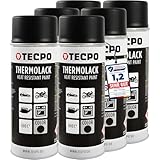 TECPO Thermolack Spray Dose 6X 400ml Auspufflack Autolack Ofenlack Bremssattellack hitzebeständig bis 800°C schnell trocknend Auto Lackspray Schwarz Matt schützt Motor und Auspuff vor Rost (6er-Pack)