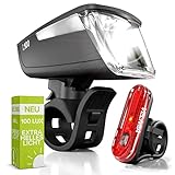 VELMIA Fahrradlichter Set [100 LUX] StVZO zugelassen mit besonders starker Ausleuchtung und 8,5h Leuchtdauer I LED Fahrradlicht Set regenfest und aufladbar I Fahrrad Licht, Fahrrad Zubehör