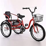 Dreiradfahrrad Kinderdreirad Dreirad Cruiser Bike Rahmen aus Kohlenstoffstahl Kinderfahrrad Doppelsitz mit Rücksitz und Einkaufskorb Radfahren Treten