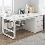 Moderner Eckschreibtisch mit Schubladen und Bücherregal, Heimbüro, Schreibtisch für Schlafzimmer, 100 x 48 x 75 cm