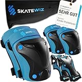 SKATEWIZ Knieschoner Kinder Schoner Inliner - Protektoren Set [6er] - Knie und Ellenbogenschützer - Schonerset für Skateboard und Inline Skating - PROTECT-1 Blue Größe S