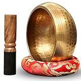Klangschale, 8cm Messing Klangschale Klein, Singing Bowl Aus Tibet Mit Klangschale, Holzstab, Klangschalenkissen Und Aufbewahrungstasche Aus Stoff, Klangschalen Set für Meditation, Yoga, Chakra