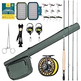 SF Fliegenruten-Kombi-Starter-Set, 4-teilig, 5 WT, 9 FT, Smaragdgrün, 24 Zähne, Karbonfaser, Forellen-Fliegenrute mit Rolle, Rutenetui, Fliegenbox mit Fliegen, konisches Vorfach, Knotenbindewerkzeuge