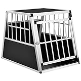 Juskys Alu Hundetransportbox L-X - 65x91x69 cm - Auto Hundebox robust & pflegeleicht - Gittertür verschließbar - Aluminium Reisebox für Hunde