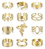 FIOROYAL 12 Stück 18K Vergoldete ringe Set Edelstahl Verstellbare Feder Ringe Schlangen Ring Siegelring Boho Chunky Gold Frauen