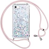 Vauki Handykette für iPhone 6/iPhone 6s Hülle mit Band,Silikon Durchsichtig Transparent Flüssig Glitzer mit Kette Kordel Bumper Treibsand Necklace TPU Schutzhülle Case für iPhone 6S