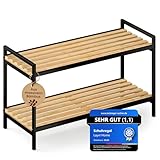 LAYVL HOME® Schuhregal platzsparend, Design Schuhregal, Schuhorganizer, Schuhaufbewahrung für Eingangsbereich, Flur, Wohnzimmer - hochwertig, modern, aus Metall und Bambus, 2 Ebenen, 73x30x41cm