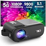 Mini Beamer, 5G WiFi Bluetooth Beamer Full HD 1080P Unterstützt, HORLAT Beamer klein 9800 Lumen Tragbarer Projektor mit ±15° Trapezkorrektur, Heimkino Projektor für Smartphone/TV Stick (dunkelgrau)