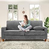 Kidirect Cord Sofa 3 Sitzer, 178CM Bequemes Couch 53CM Extra Tiefe Sitze, Sofa Wohnzimmer Werkzeugfreie Montage, Big Sofa Couch mit 2 Kissen, Modernes Couch fürs Büro, Schlafzimmer Sofas Grau