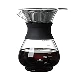 PIQIUQIU Pour Over Kaffeemaschine 400ml, Glaskaffeemaschine Handtropf-Kaffeemaschine Kaffee-Tropfmaschine Manueller mit Edelstahlfilter
