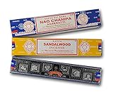 Aromatisches Weihrauchbündel x 3 | Satya SuperHit + Nag Champa + Sandelholz | Aromatherapie mit Natürlichem Weihrauch | Räucherstäbchen | 3 Schachteln mit 15 Gramm.