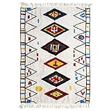 Berbere Color - Teppich Wohnzimmer, Schlafzimmer, Berber Teppich 100% Baumwolle, Tribal Muster 160 x 230 cm weiß.