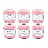 Gründl Wolle Häkelngarn 100 - dünne sommerliche Wolle zum Häkeln - Glänzend und waschbar - Baumwollgarn - 100 % Baumwolle - 6 Knäuel 100 g / 566 m - Nadelstärke 1,5 - 2, helles lachs