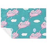 BestIdeas Niedliches rosa Schwein als Pegasus und Einhorn mit Wolkenmuster, weiche, warme, gemütliche Decke, Überwurf für Bett, Couch, Sofa, Picknick, Camping, Strand, 150 x 200 cm