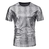 Beokeuioe Kurzarm Tshirt Glänzend Metallic Shirts Herren Rundhals Golden Kurzarmshirt Slim fit Nachtclub Glitzer Tee Shirts Festliche Party Bühne Clubwear Disco Karneval Kostüme