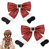 AWAVM 2 Stück Weihnachts-Haarspangen, große rote Schleife, Haarspangen für Frauen und Mädchen, Glitzer-Weihnachtsstrumpf-Haarnadel, Weihnachts-Haar-Accessoires für Weihnachts-Party-Geschenke