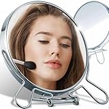 Retoo Doppelseitig Kosmetikspiegel mit 1-Fach und 2-Fach Vergrößerung, Silber Makeup Spiegel, 360°Schwenkbar Tischspiegel für Schminken, Rasieren, Standspiegel, Schminkspiegel, Rasierspiegel
