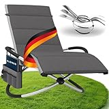 ELONEO Schaukelliege Outdoor mit Tasche und Auflage, Relaxliege bis 180 kg Belastbarkeit, Schaukelsessel Outdoor, Liegestuhl wetterfest, Sonnenliege für Garten und Balkon, graukariert/anthrazit