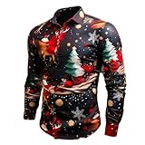 Weihnachtshemd Herren Lustig Langarm,Hawaiihemd Weihnachten Herren,3D Druck Weihnachtsoutfit,Ugly Christmas Shirt,Weihnachtshemd Herren Baumwolle Weihnachtspullover Lustig