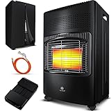 KESSER® 4200 Watt Keramik Gasheizer inkl. Gasdruckregler Gasschlauch + Schutzhülle - Gasheizofen, Heizstrahler Gasheizgerät, Infrarot Keramikbrenner , Butan- oder Propangasflaschen bis 15kg, Black