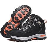 Littleplum Herren Wanderschuhe Winterschuhe Waterproof Wanderstiefel Outdoor Rutschfest High Top Trekkingschuhe,A Schwarz Orange,41 EU