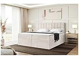 MEBLINI Boxspringbett mit Bettkasten - Gepolstert Doppelbett mit Matratze und Topper - Polsterbett mit Stauraum - Bett mit Kopfteil - Stauraumbett - Lukas - 200x200 - H3/Beige Samt