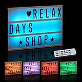 Relaxdays, weiß Lightbox mit Farbwechsel, Leuchtkasten, 85 Buchstaben & Symbole, 3 Zeilen, Lichtbox batteriebetrieben